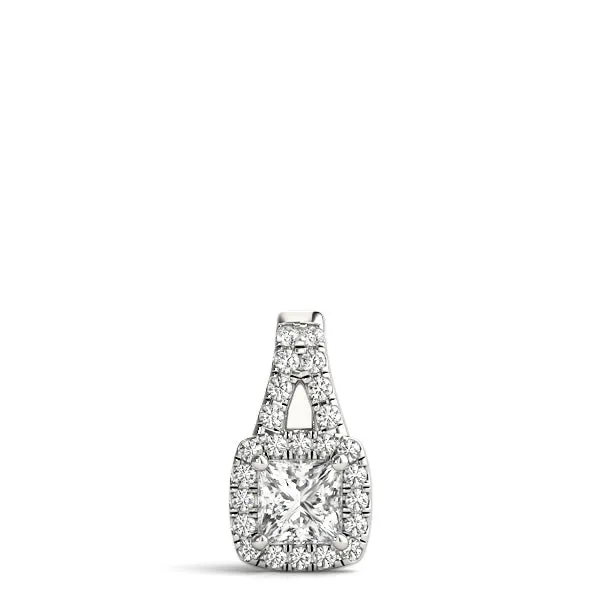 Cushion Halo Diamond Pendant with Princess Cut Stone and Four-Prong Setting White gold