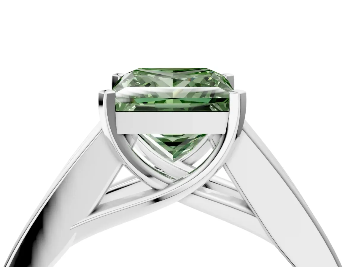 Fancy Green Princess Cut Cut Channel Set Solitaire Ring with Four-Prong Setting Platinum