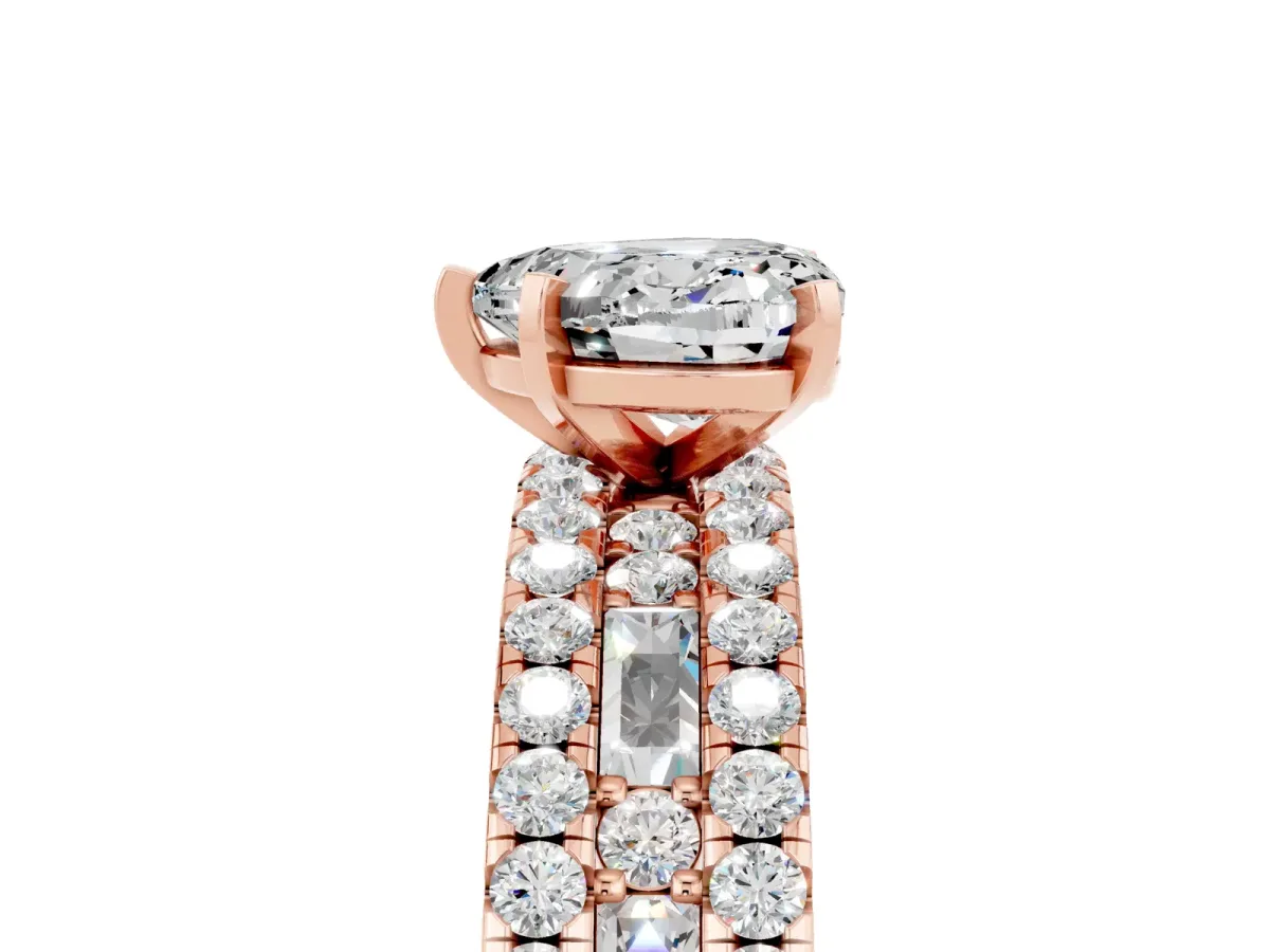 Heart Cut Moissanite Solitaire Ring with Pavé and Channel Set Band Rose gold