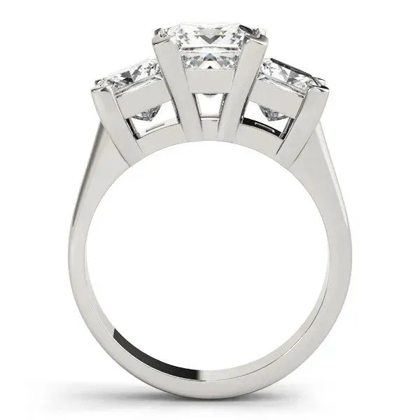 Three-Stone Emerald Cut Cut Diamond Ring with Channel Set Band and Four-Prong Setting Platinum
