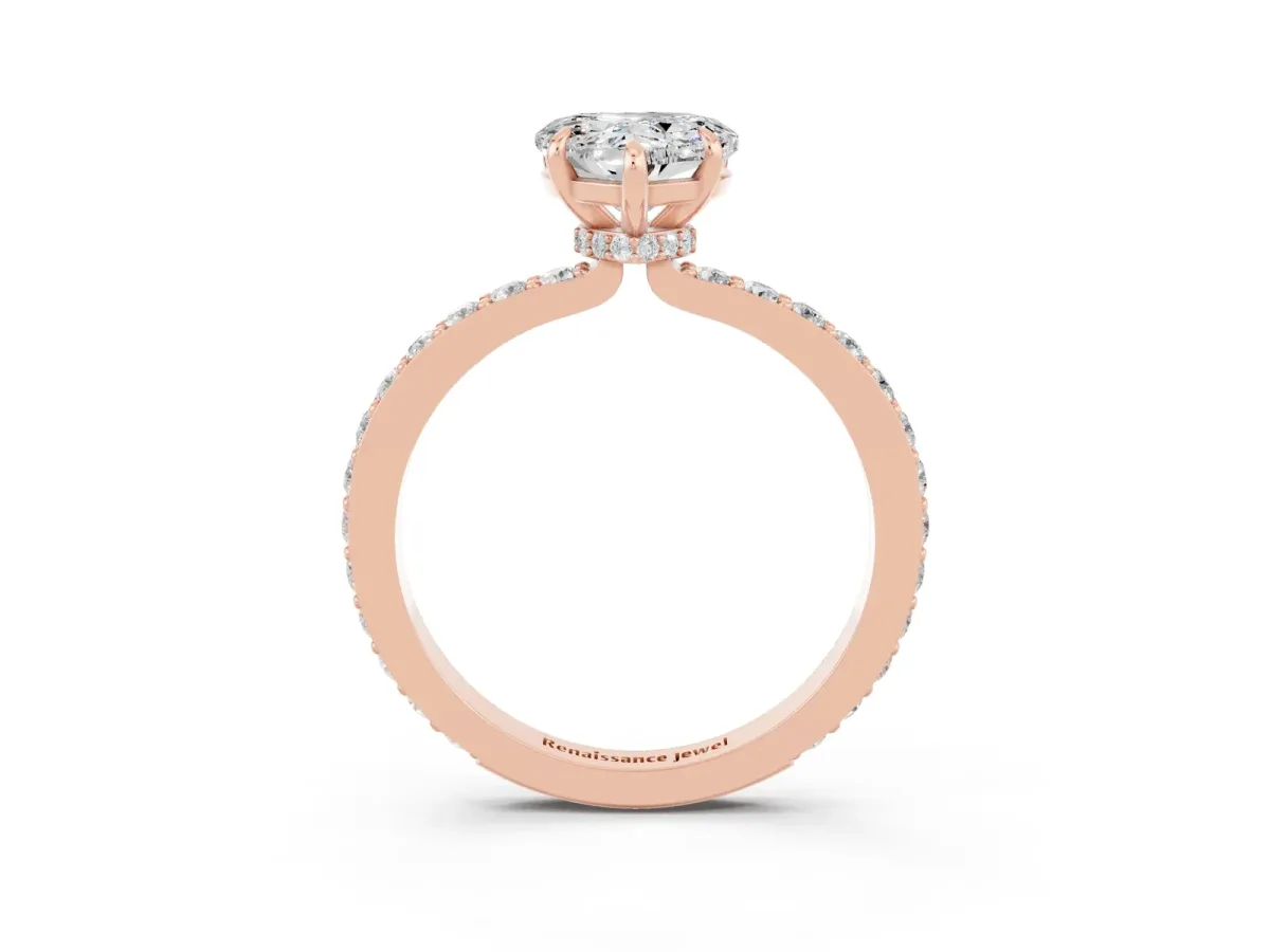 Heart Cut Moissanite Solitaire Engagement Ring with Pavé Band and Four-Prong Setting Rose gold