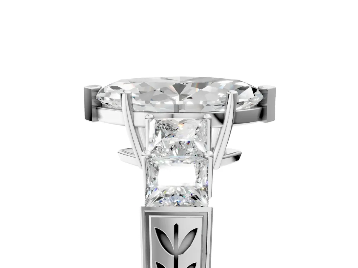 Marquise Cut Solitaire Princess Side Stone Engraved Band Prong Setting Ring Platinum