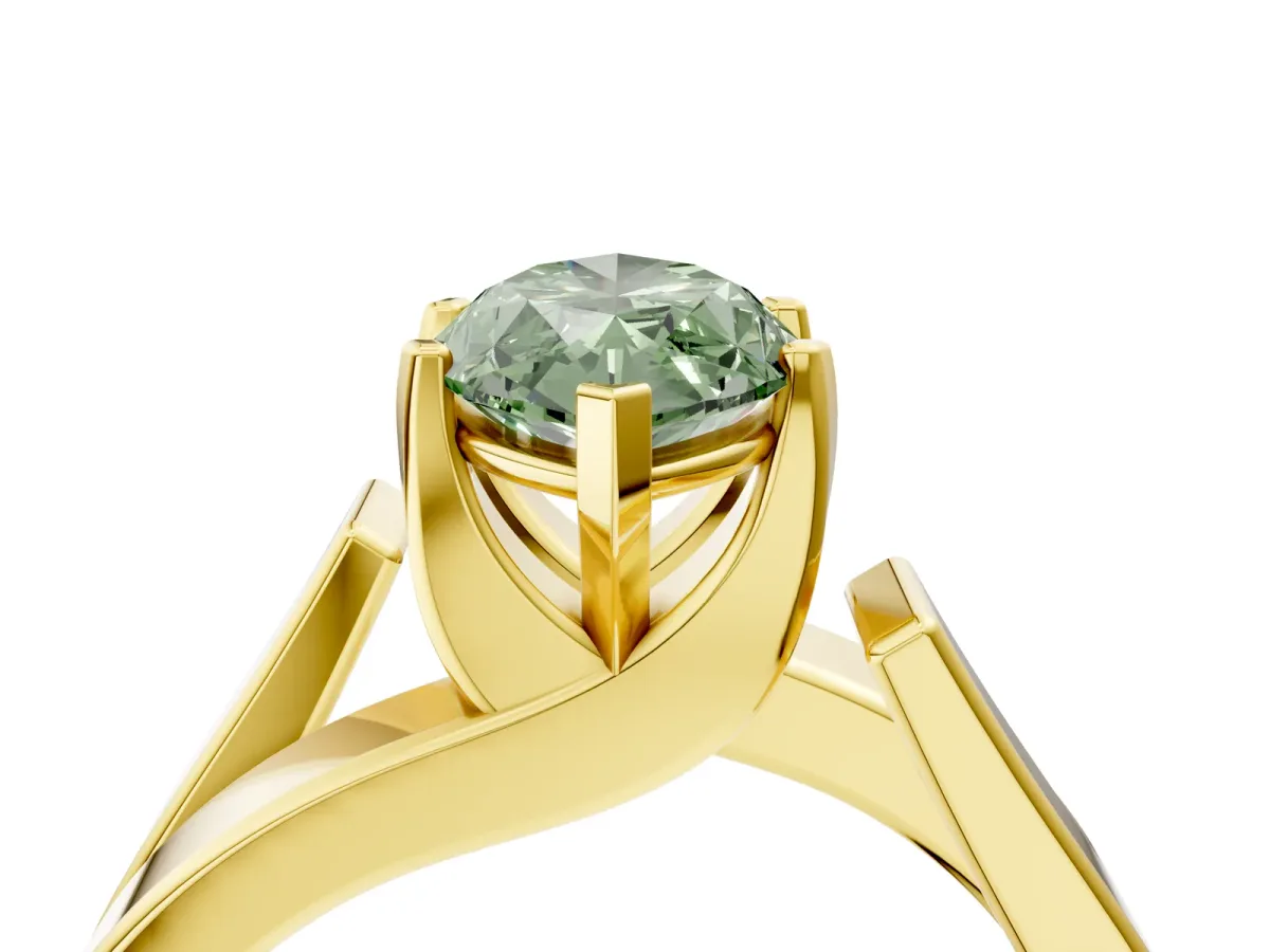 Fancy Green Modern Tension Set Marquise Cut Diamond Solitaire Wide Band Ring Yellow gold