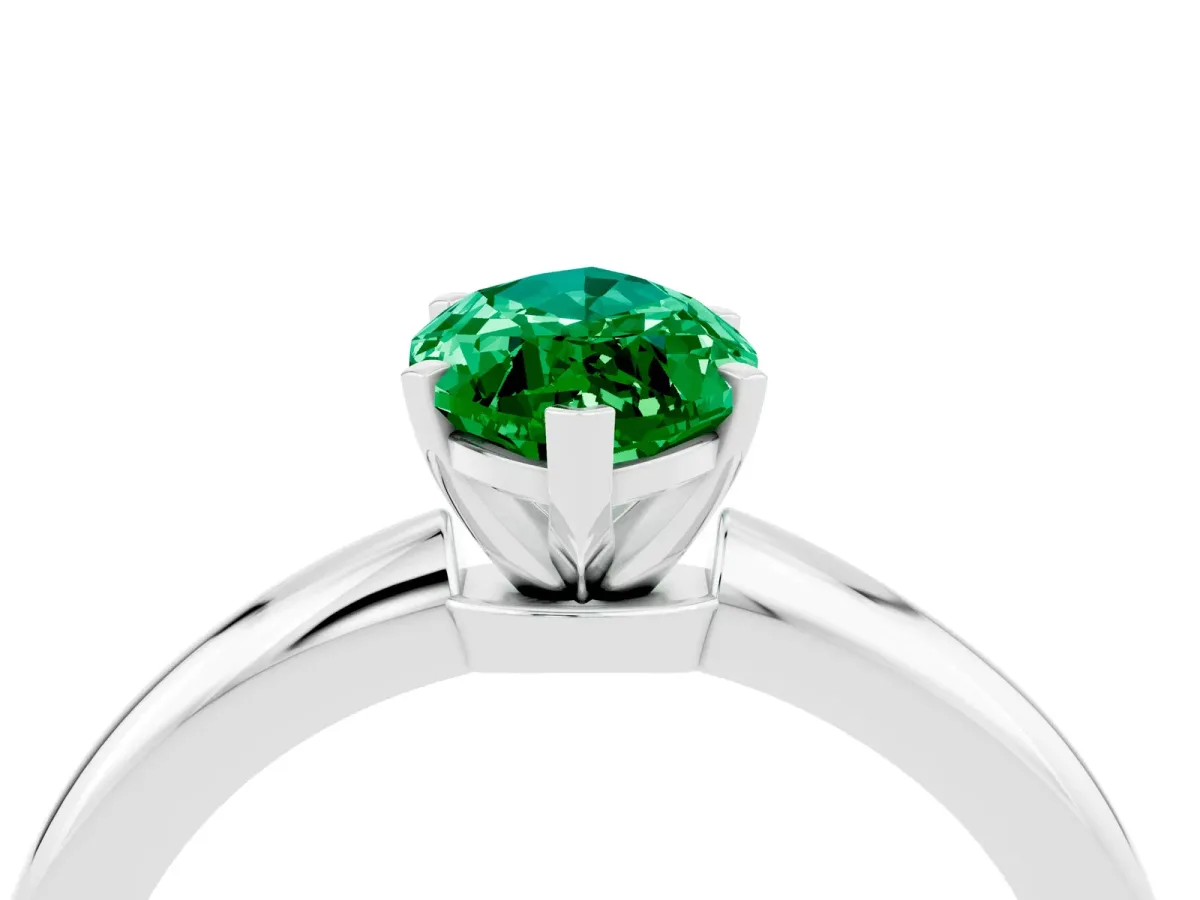 Marquise Cut Emerald Solitaire Ring with Six-Prong Setting and Classic Band White gold