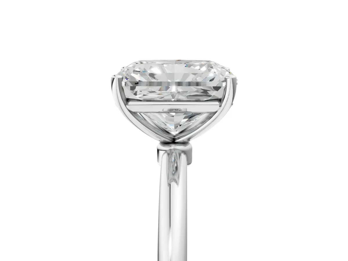 Radiant Cut Cut Solitaire Engagement Ring with Thin Band and Four-Prong Setting Platinum