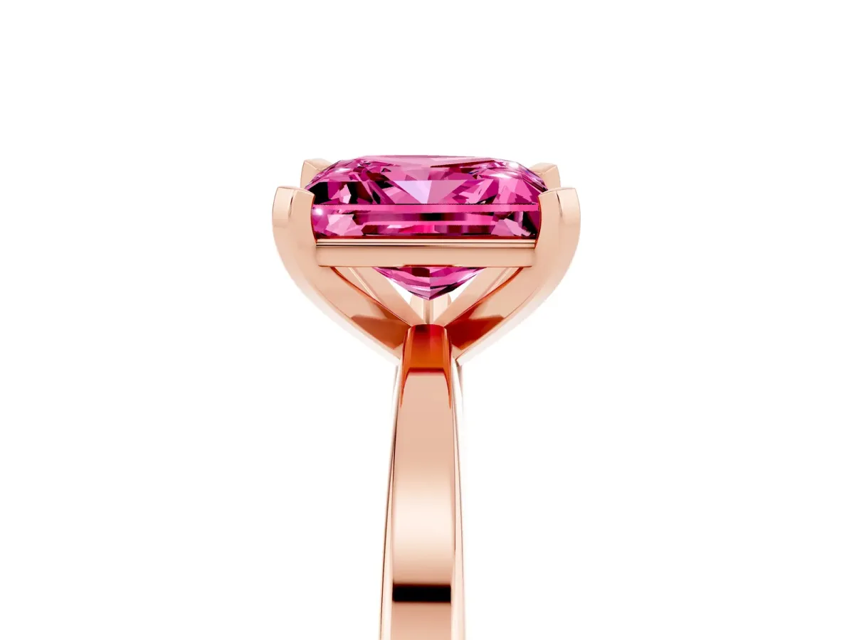 Princess Cut Pink Sapphire Solitaire Engagement Ring with Classic Band and Four-Prong Setting Rose gold