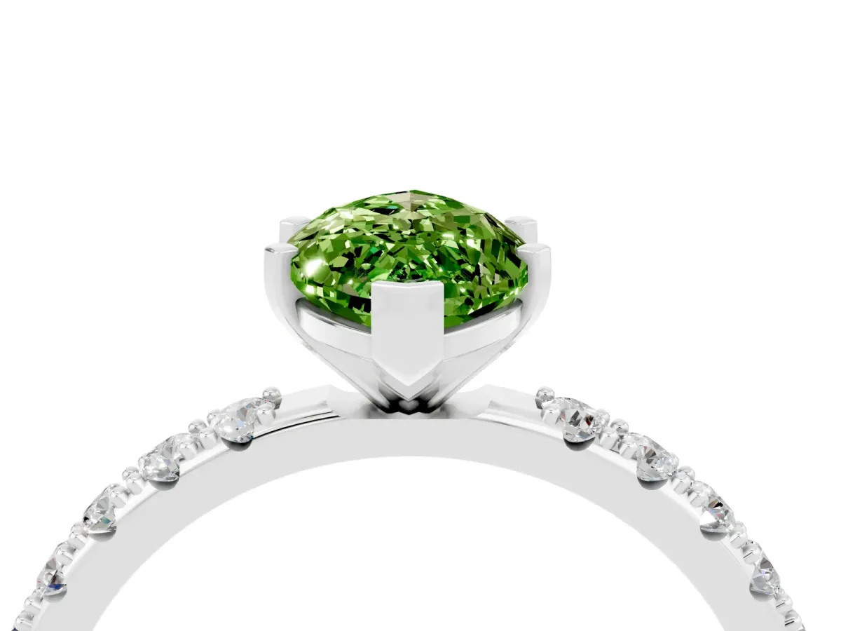 Marquise Cut Peridot Solitaire Pavé Band with Four-Prong Setting Platinum