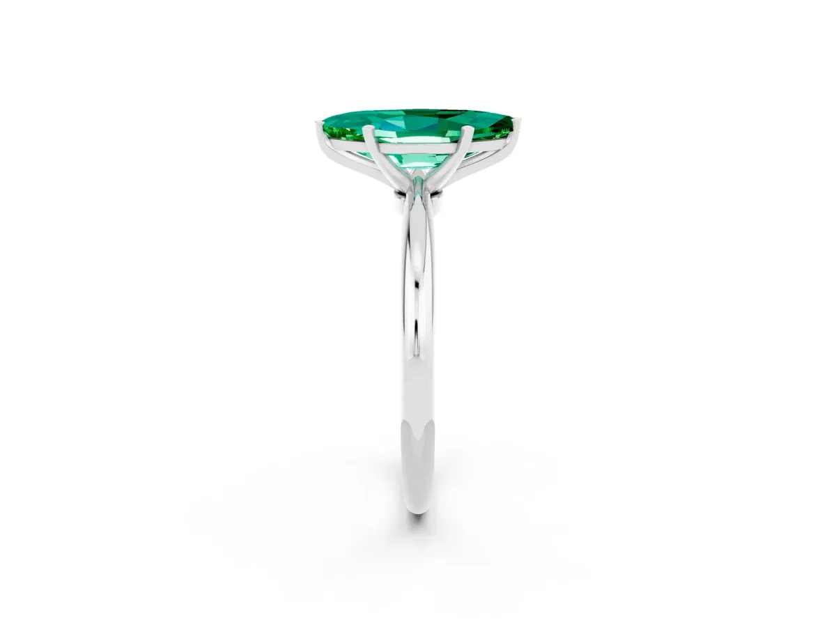 Marquise Cut Emerald Solitaire Ring with Six-Prong Setting and Classic Band White gold