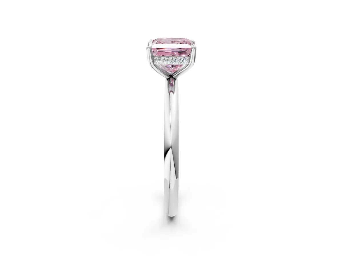 Fancy Pink Princess Cut Diamond Solitaire Ring with Thin Band and Four-Prong Setting White gold
