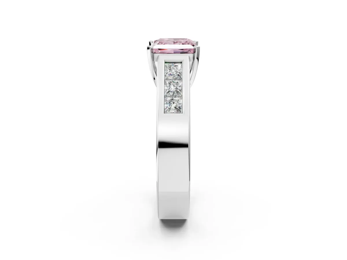 Fancy Pink Princess Cut Cut Channel Set Solitaire Ring with Four-Prong Setting Platinum