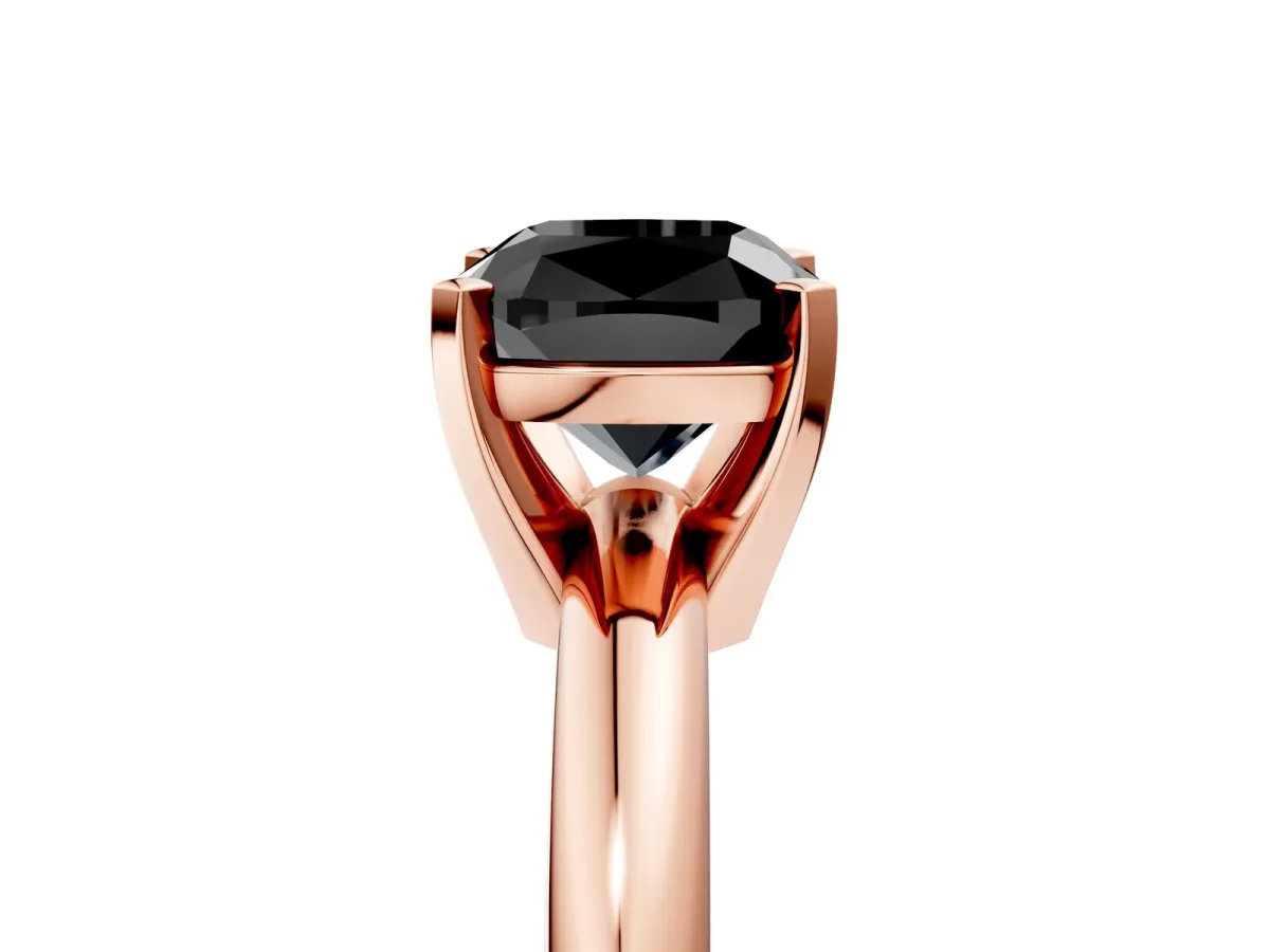 Fancy Black Cushion Cut Diamond Solitaire Engagement Ring with Round Band and Four-Prong Setting Rose gold