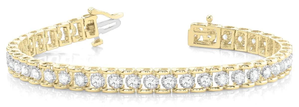 Round Cut Diamond Tennis Bracelet with Channel Setting and Four-Prong Setting Yellow gold
