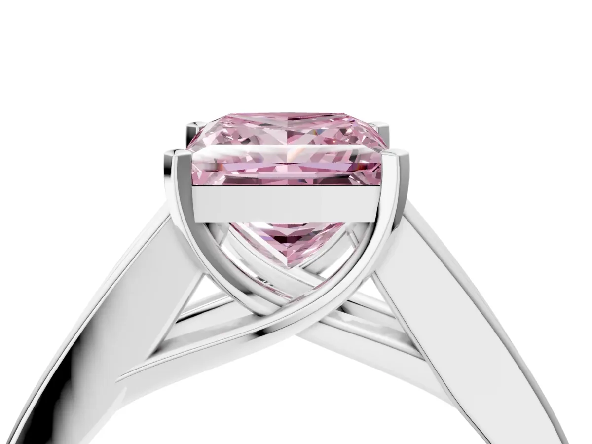 Fancy Pink Princess Cut Cut Channel Set Solitaire Ring with Four-Prong Setting Platinum