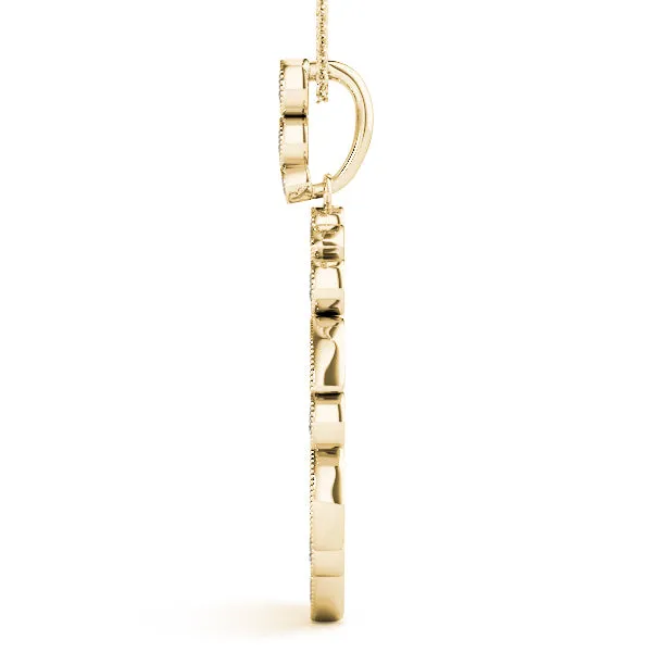 Round and Marquise Cut Diamond Milgrain Halo Pendant Yellow gold