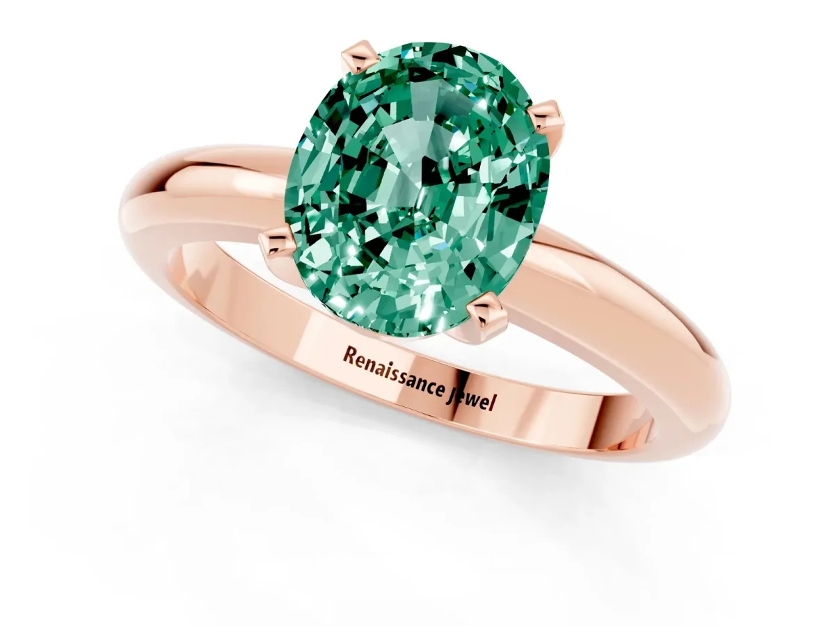 Oval Cut Green Sapphire Solitaire Engagement Ring with Round Band and Four-Prong Setting Rose gold