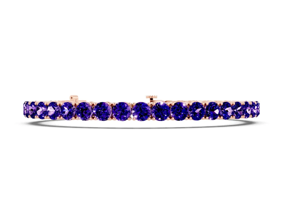 Round Brilliant Tanzanite Tennis Bracelet with Prong Setting Rose gold