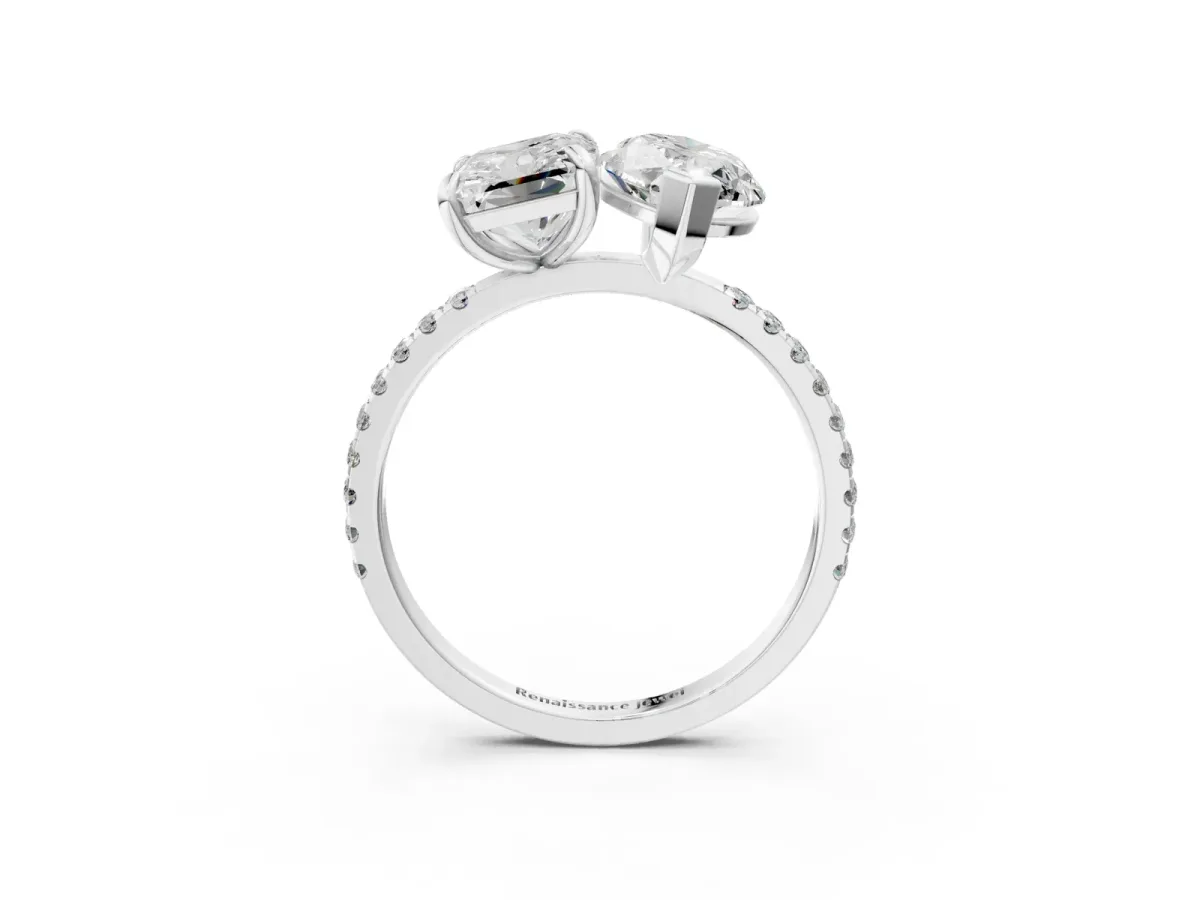 Radiant and Marquise Toi Moi Ring with Prong Setting and Pave Band White gold