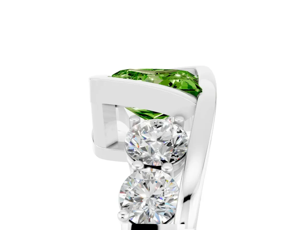 Bezel Set Princess Cut Peridot Bypass Ring with Round Accents Silver