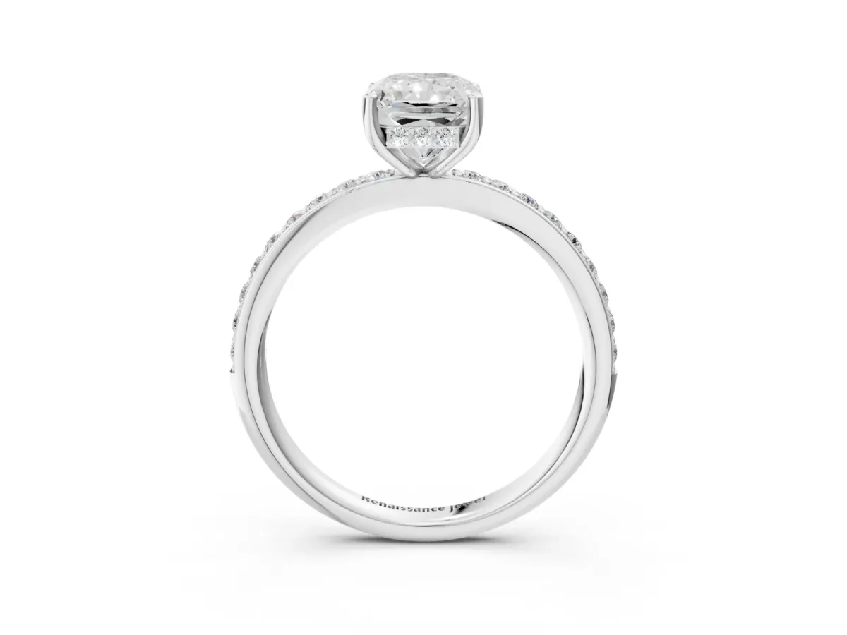 Radiant Cut Cut Diamond Pavé Band Ring with Four-Prong Setting Platinum