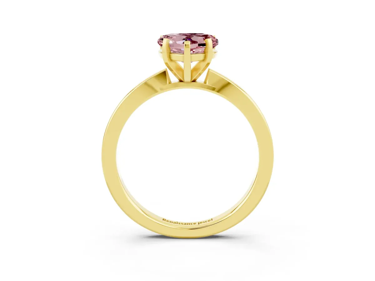 Heart Cut Morganite Solitaire Engagement Ring with Classic Band and Four-Prong Setting Yellow gold