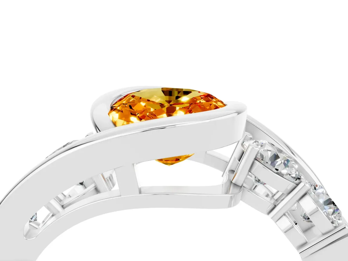 Bezel Set Oval Cut Citrine Bypass Ring with Round Accents Platinum