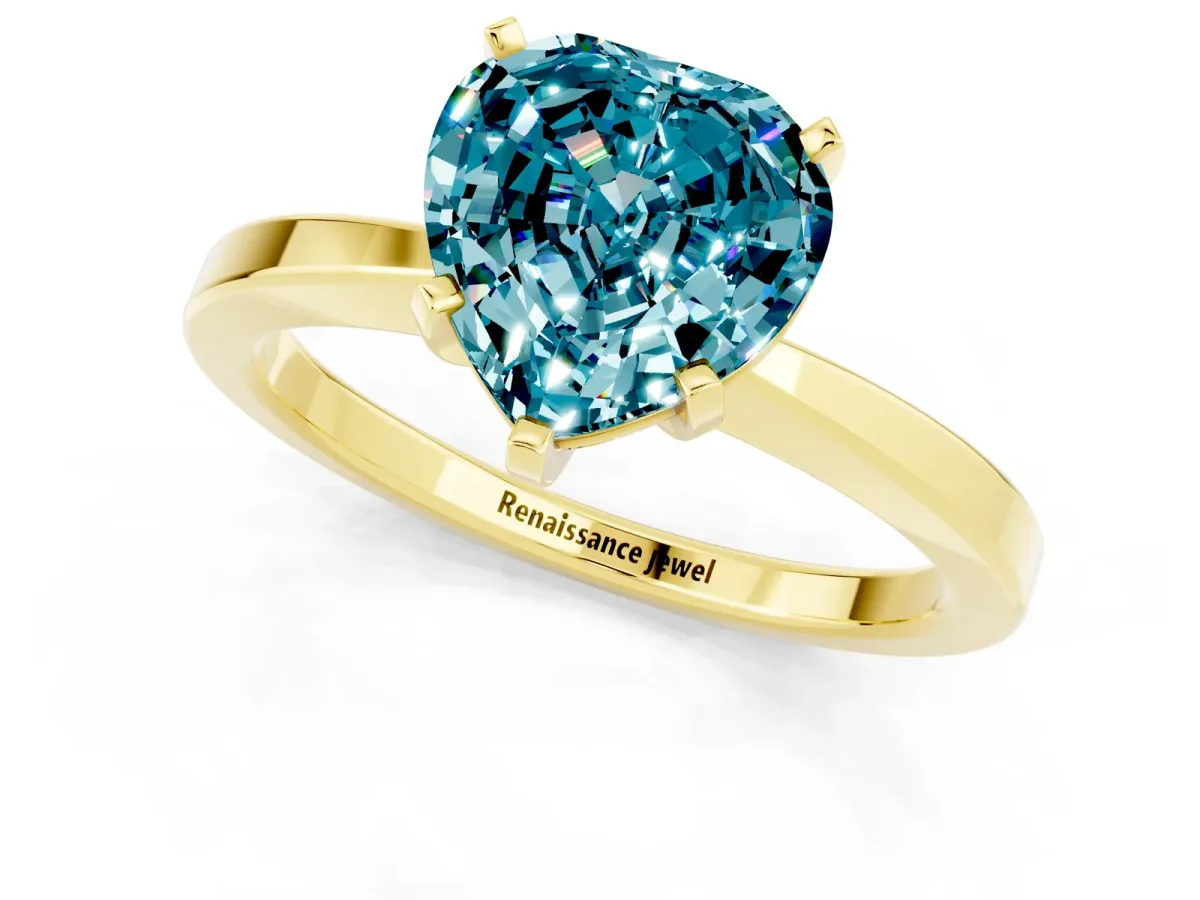 Heart Cut Blue Topaz Solitaire Engagement Ring with Classic Band and Four-Prong Setting Yellow gold