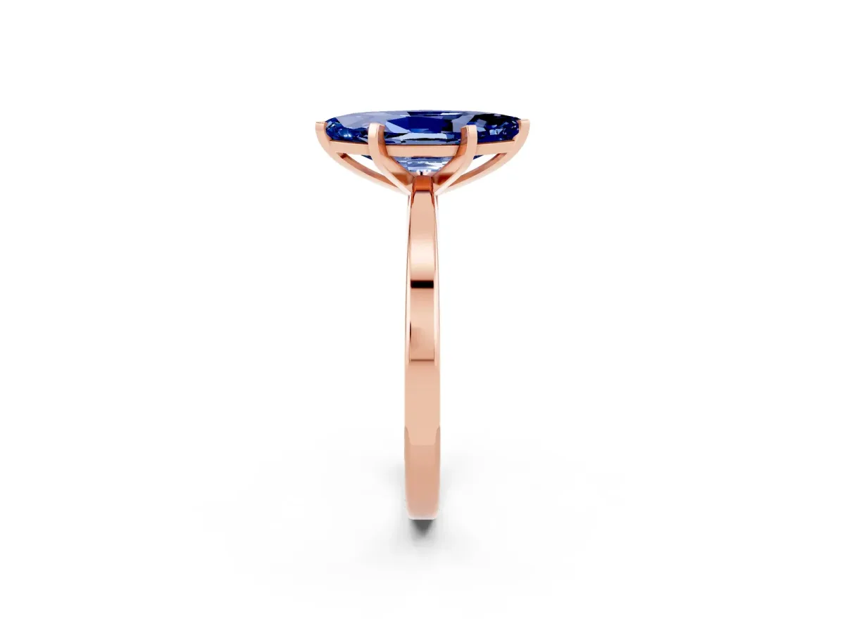 Marquise Cut Blue Sapphire Solitaire Engagement Ring with Classic Band and Four-Prong Setting Rose gold