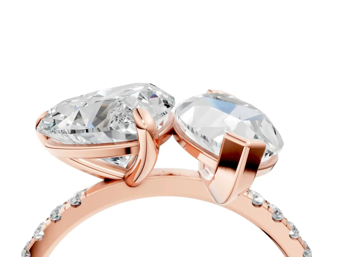 Heart and Marquise Toi Moi Ring with Prong Setting and Pave Band Rose gold