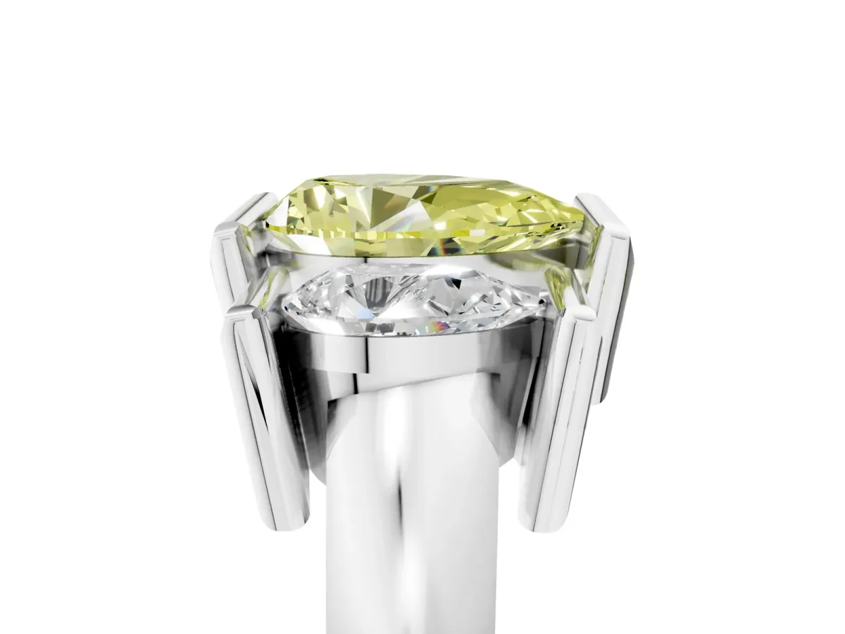 Fancy Yellow Three Stone Pear Cut Cut Channel Set Diamond Ring Silver