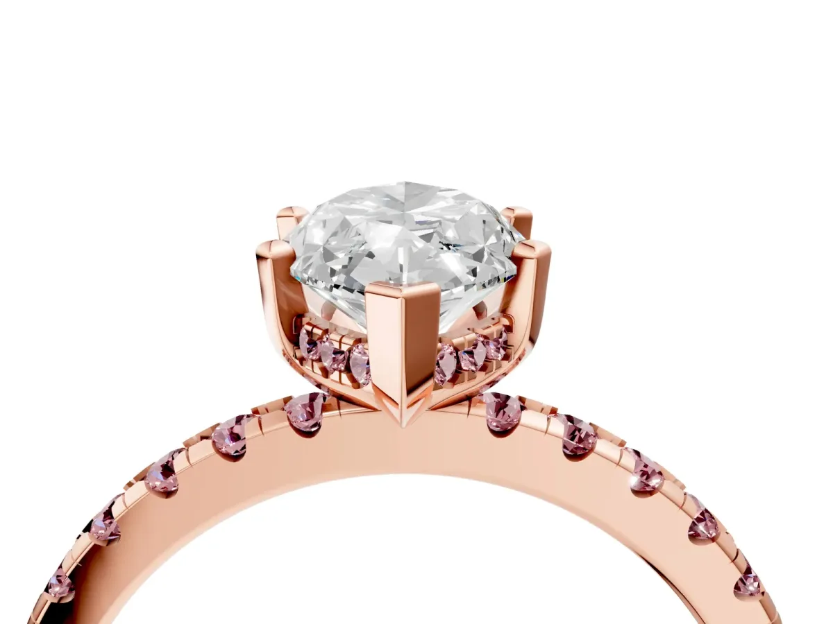 Marquise Cut Diamond Solitaire Ring with Round Morganite Pavé Band and Four-Prong Setting Rose gold