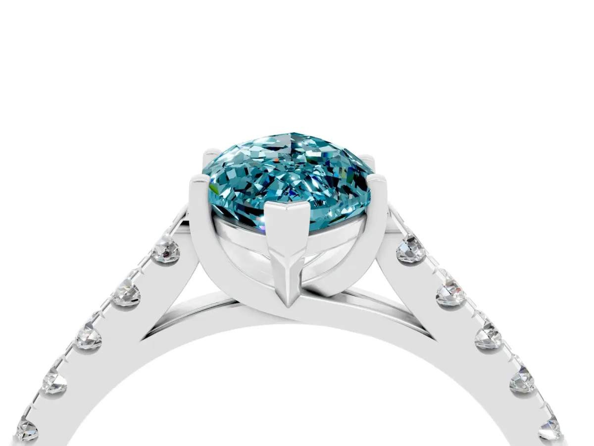 Marquise Cut Blue Topaz Pavé Band Solitaire Ring with Prong Setting Silver