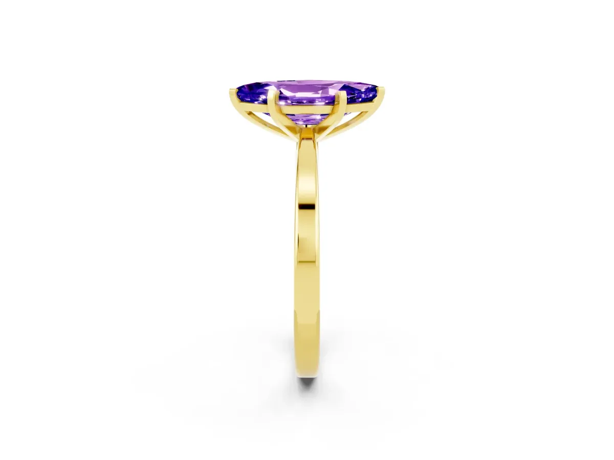 Marquise Cut Tanzanite Solitaire Engagement Ring with Classic Band and Four-Prong Setting Yellow gold