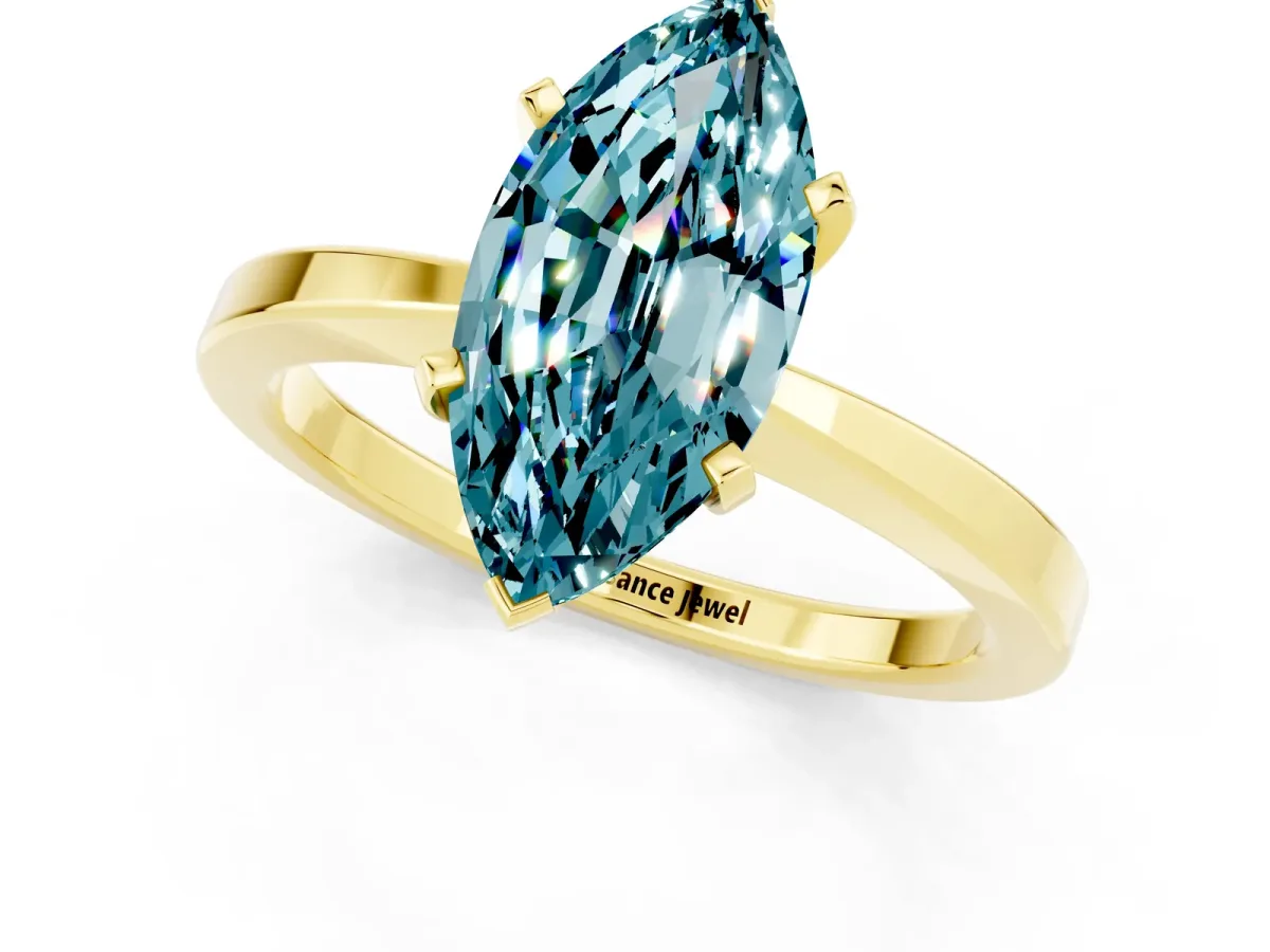 Marquise Cut Blue Topaz Solitaire Engagement Ring with Classic Band and Four-Prong Setting Yellow gold