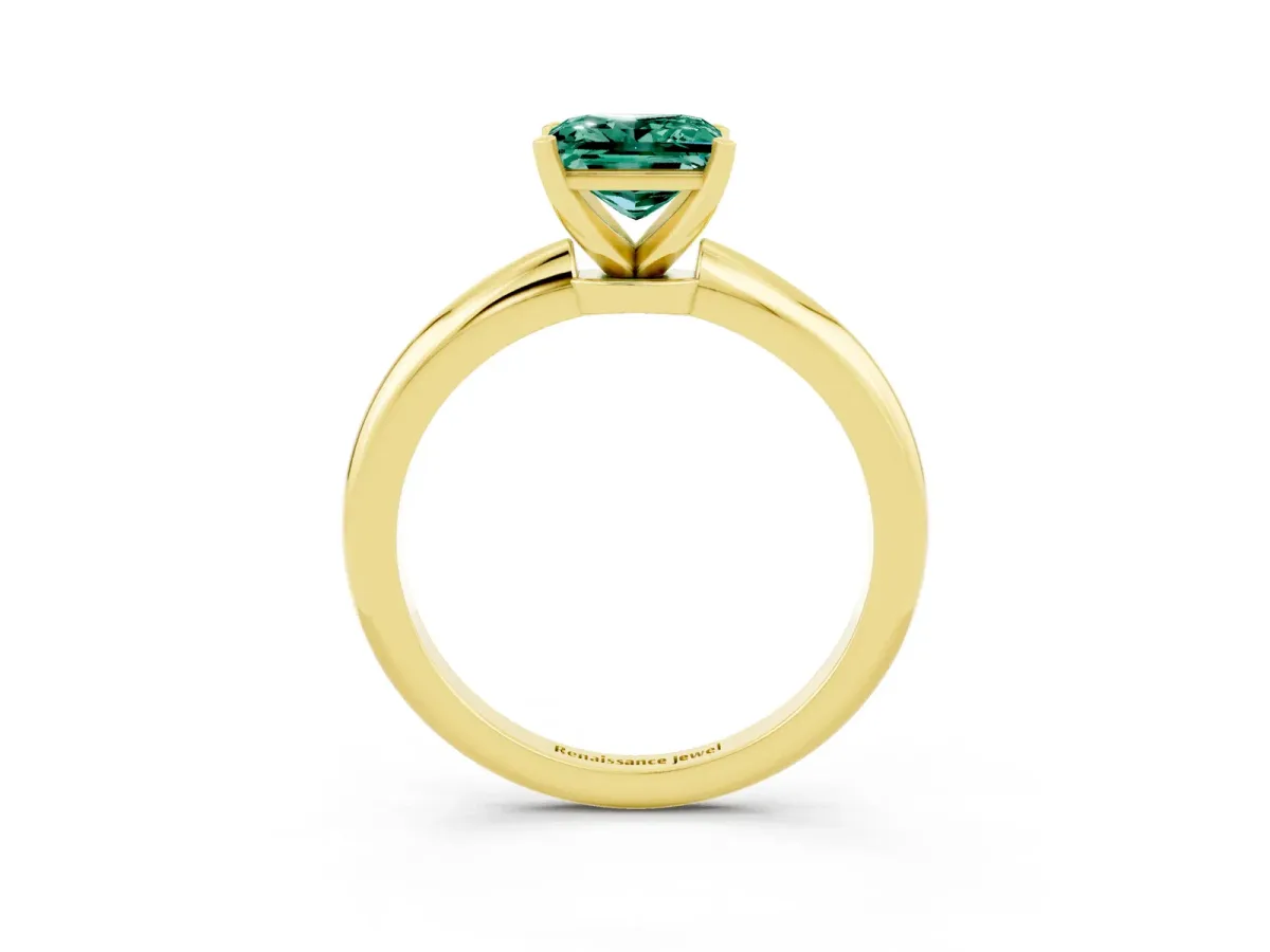 Princess Cut Green Sapphire Solitaire Ring with Six-Prong Setting and Classic Band Yellow gold