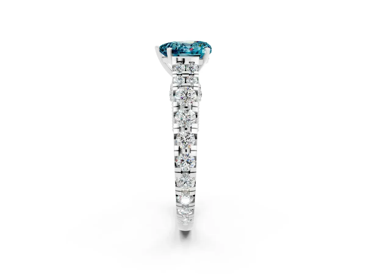 Heart Cut Blue Topaz Classic Solitaire Ring with Pavé Band and Four-Prong Setting White gold