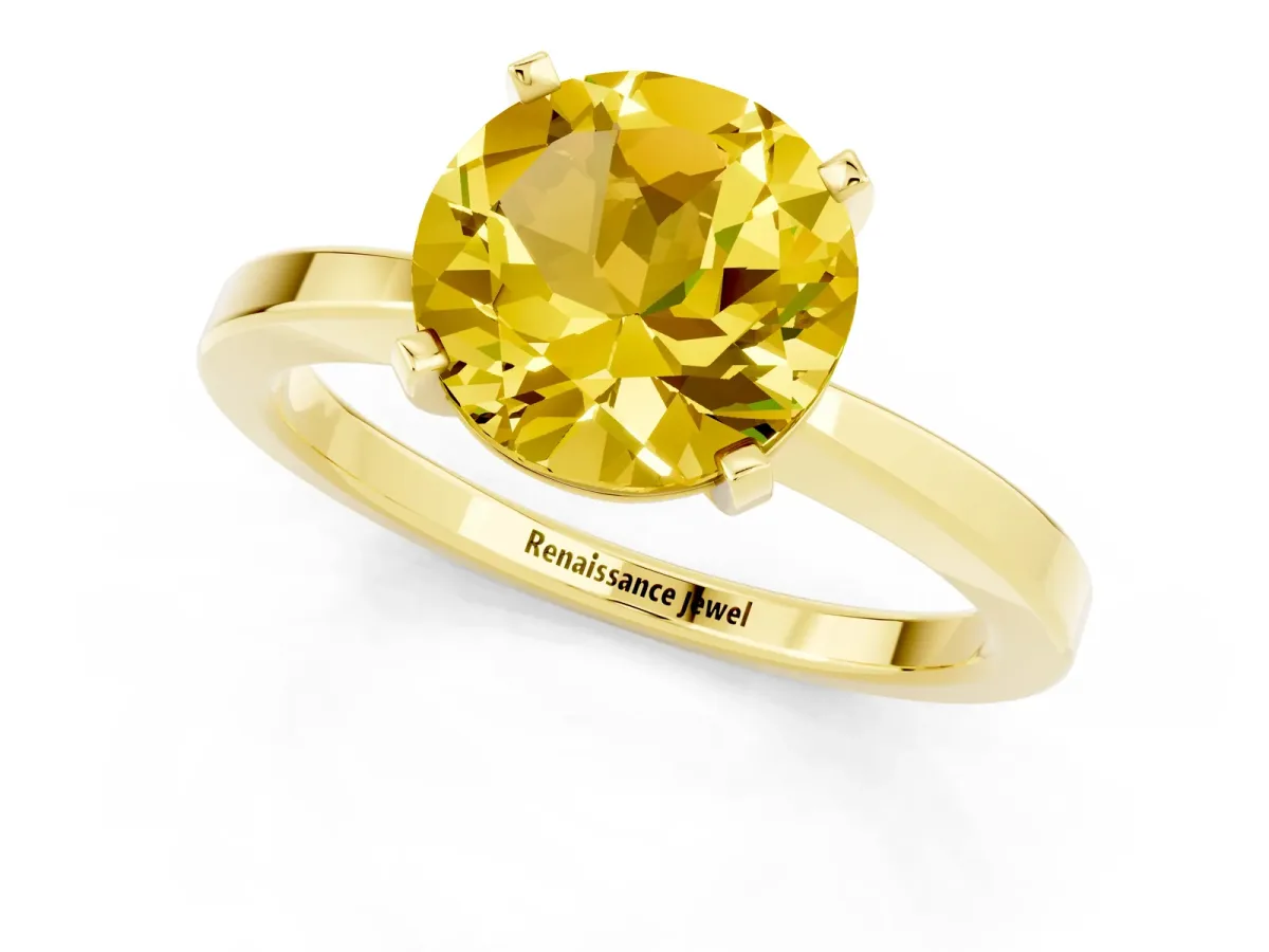 Round Cut Yellow Sapphire Solitaire Engagement Ring with Classic Band and Four-Prong Setting Yellow gold