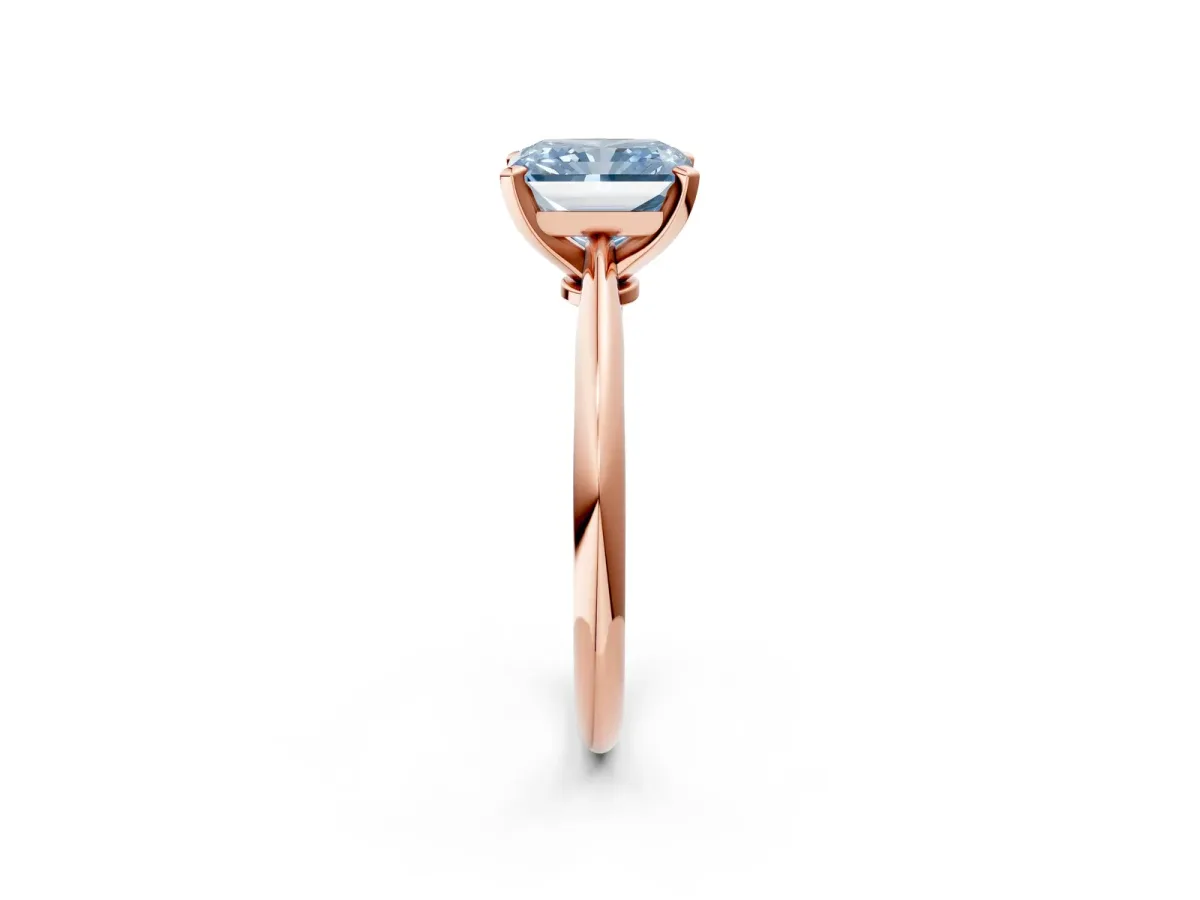 Fancy Blue Radiant Cut Diamond Solitaire Engagement Ring with Classic Band and Four-Prong Setting Rose gold