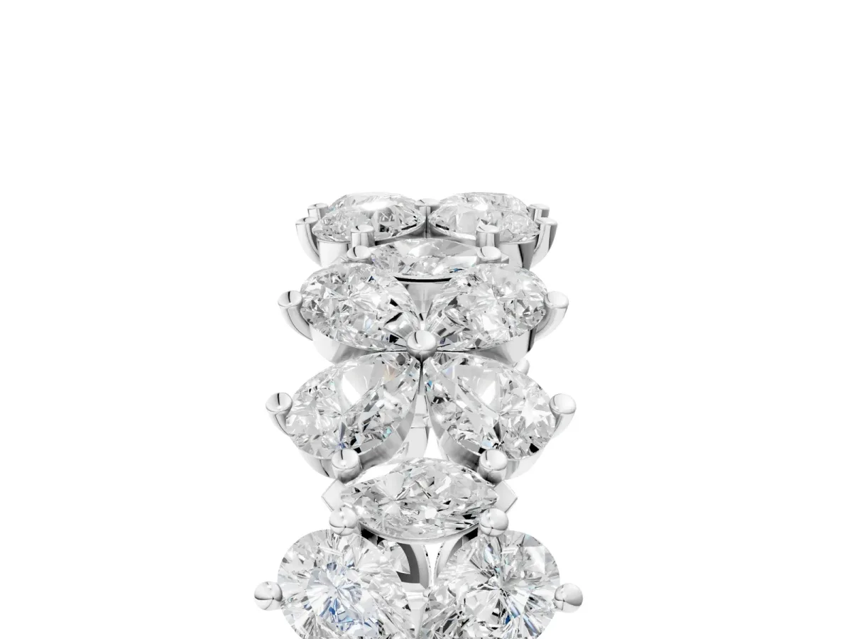 Pear and Marquise Diamond Floral Promise Ring Silver
