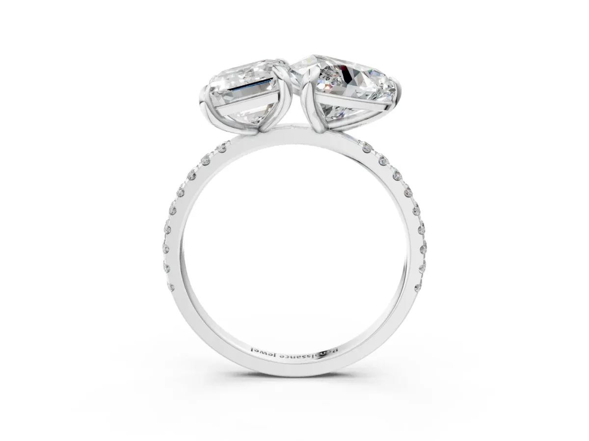 Emerald and Heart Toi Moi Ring with Prong Setting and Pave Band Silver