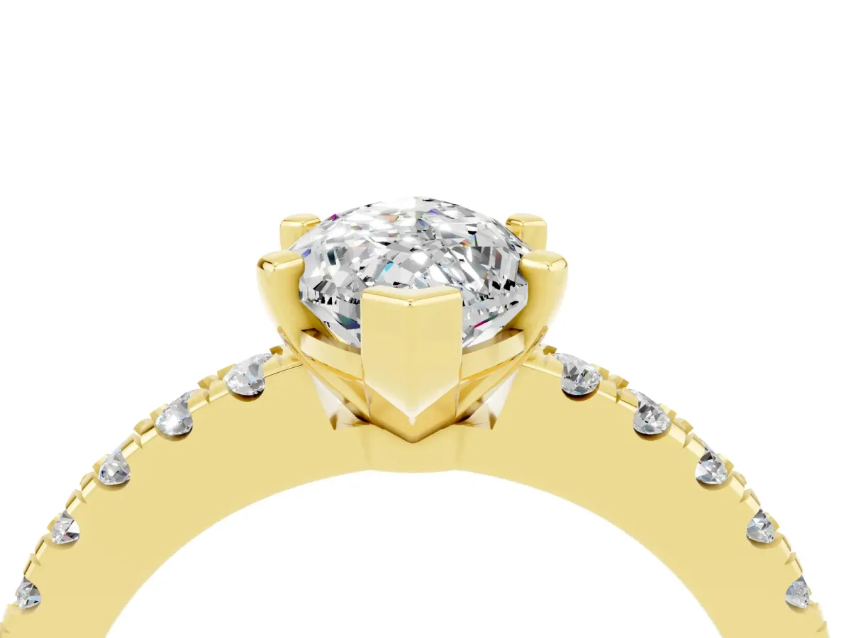 Marquise Cut Solitaire Moissanite with Pavé Band and Four-Prong Setting Yellow gold