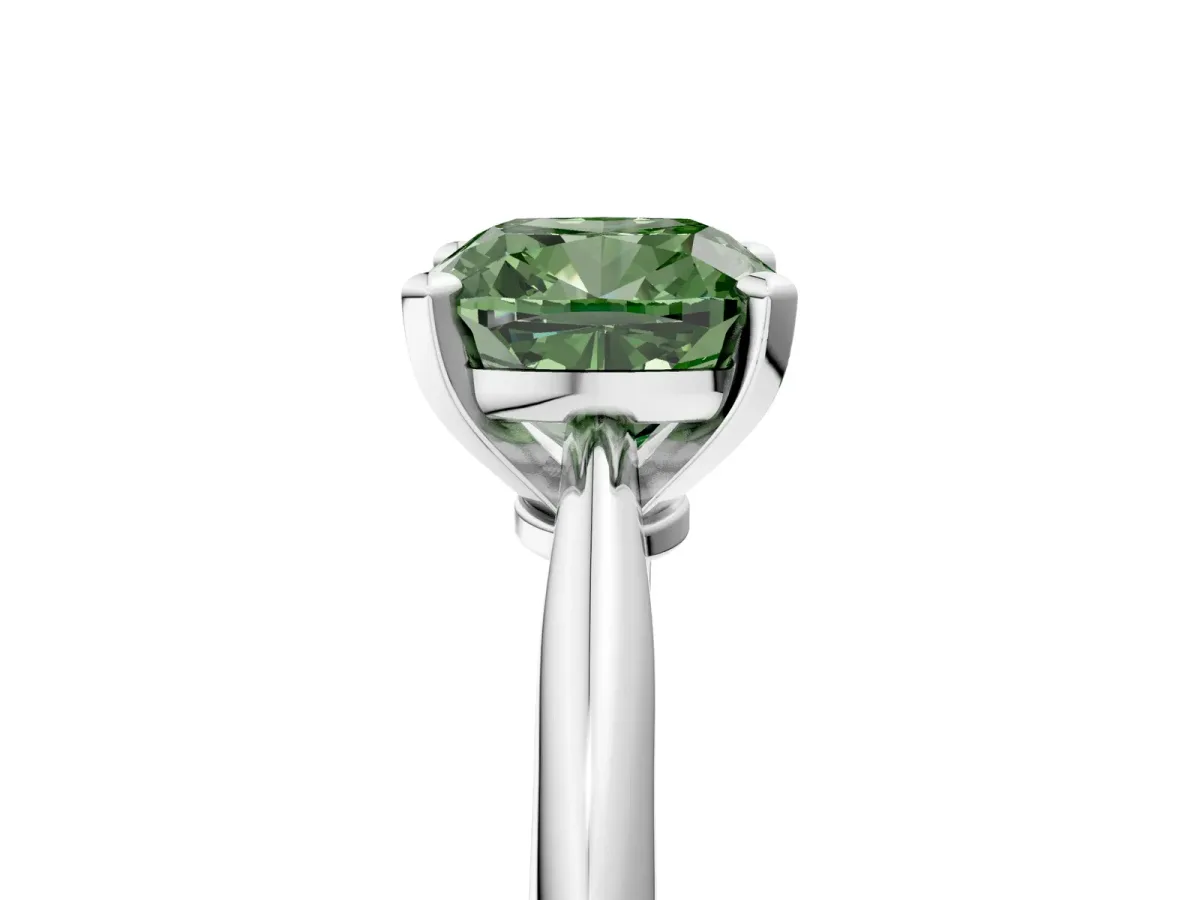 Fancy Green Cushion Cut Diamond Solitaire Engagement Ring with Classic Band and Four-Prong Setting White gold