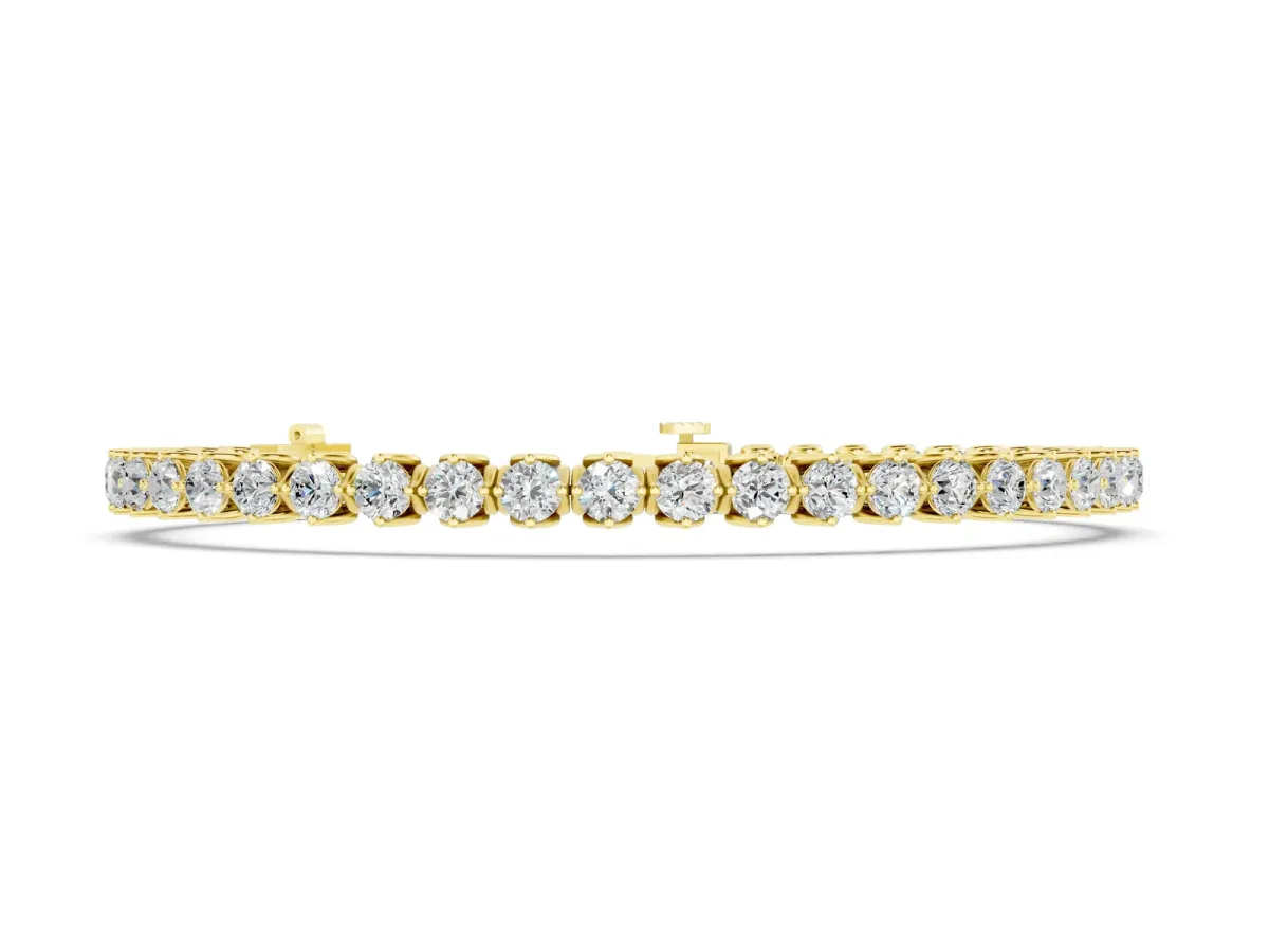 Round Diamond Tennis Bracelet with Box Chain and Basket Prong Setting Yellow gold