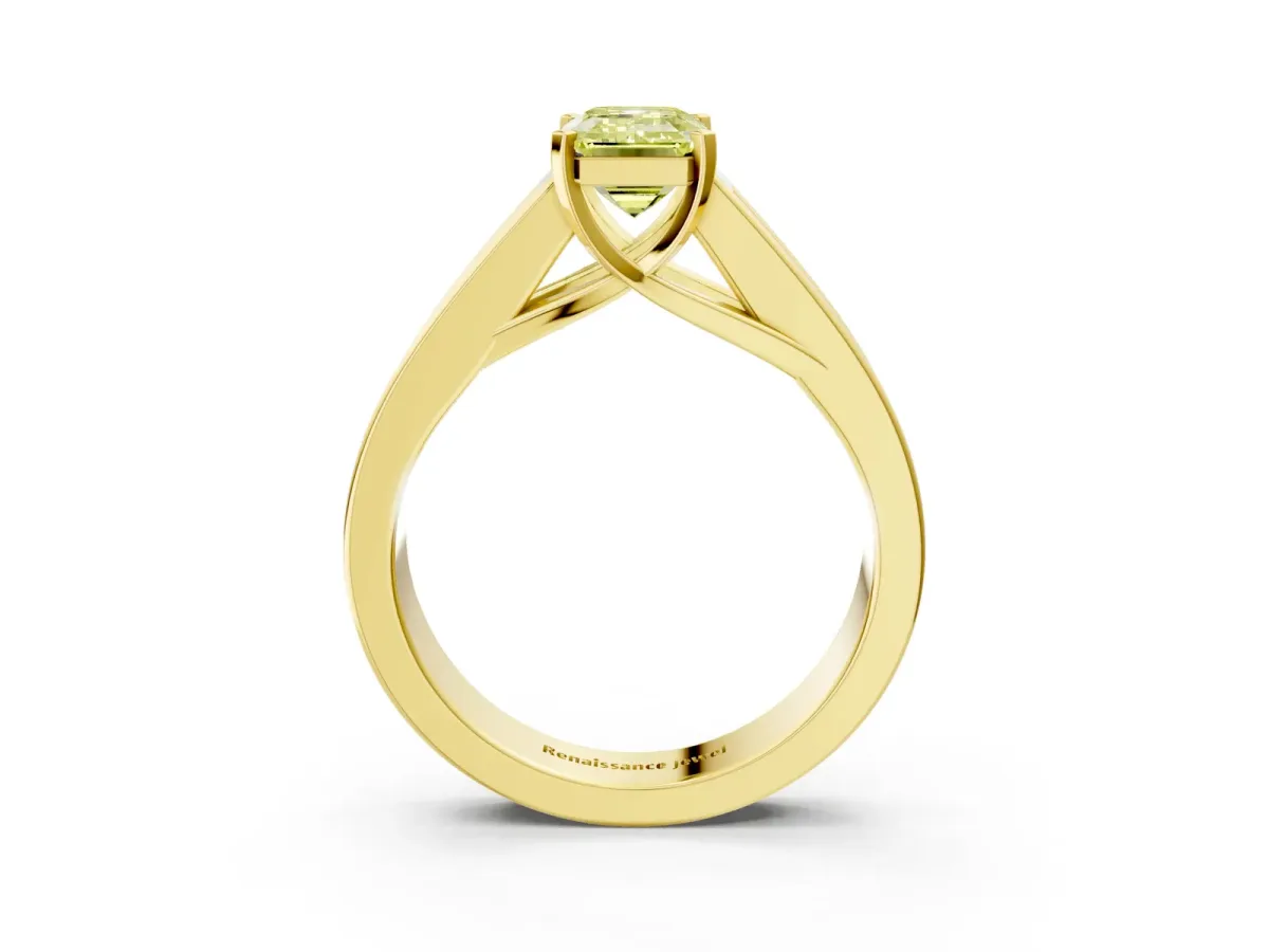 Fancy Yellow Emerald Cut Cut Channel Set Solitaire Ring with Four-Prong Setting Yellow gold