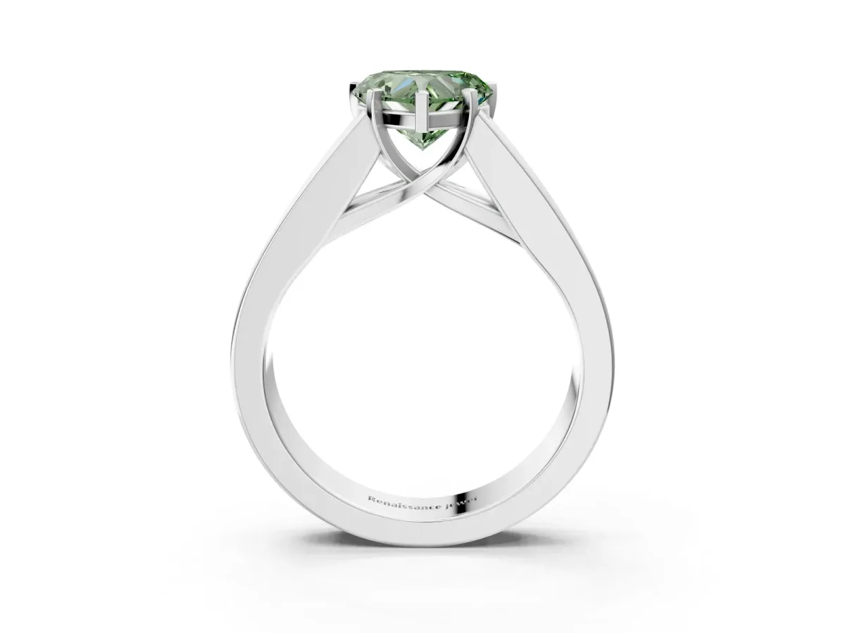 Fancy Green Heart Cut Cut Channel Set Solitaire Ring with Four-Prong Setting Silver