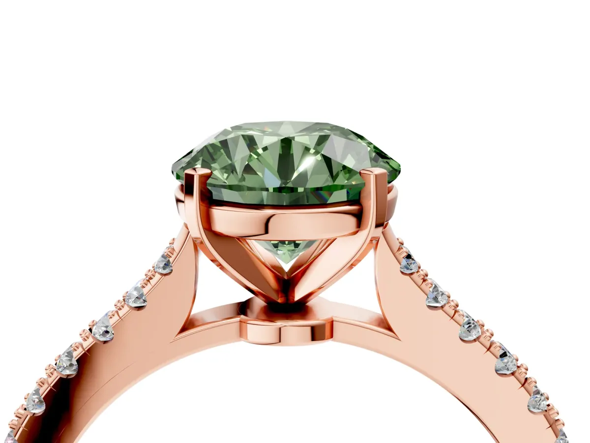 Fancy Green Asscher Cut Cut Solitaire Diamond Engagement Ring with Pave Band and Four-Prong Setting Rose gold