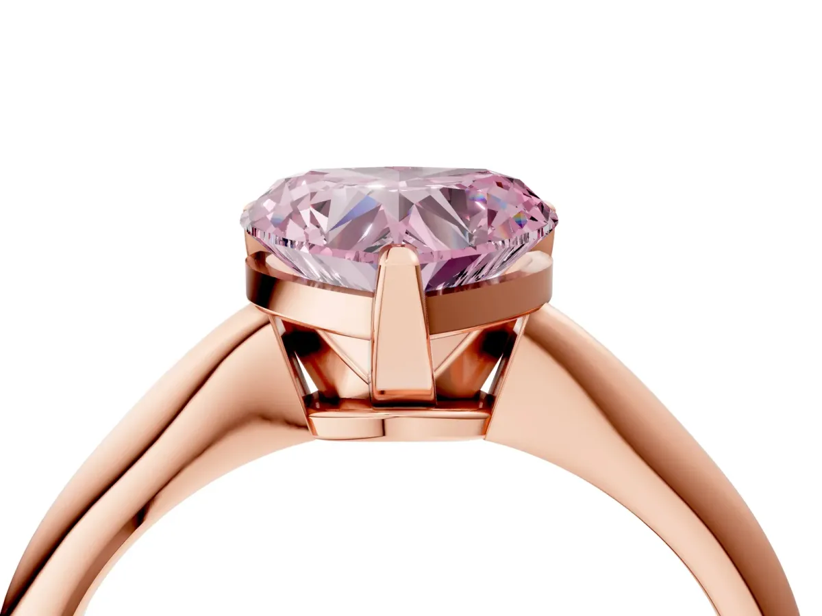 Fancy Pink Heart Cut Diamond Solitaire Engagement Ring with Classic Band and Four-Prong Setting Rose gold