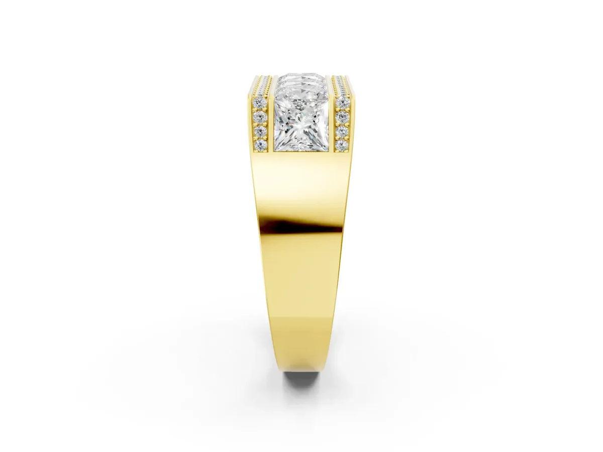 Princess and Round Diamond Channel Pavé Mens Band Yellow gold