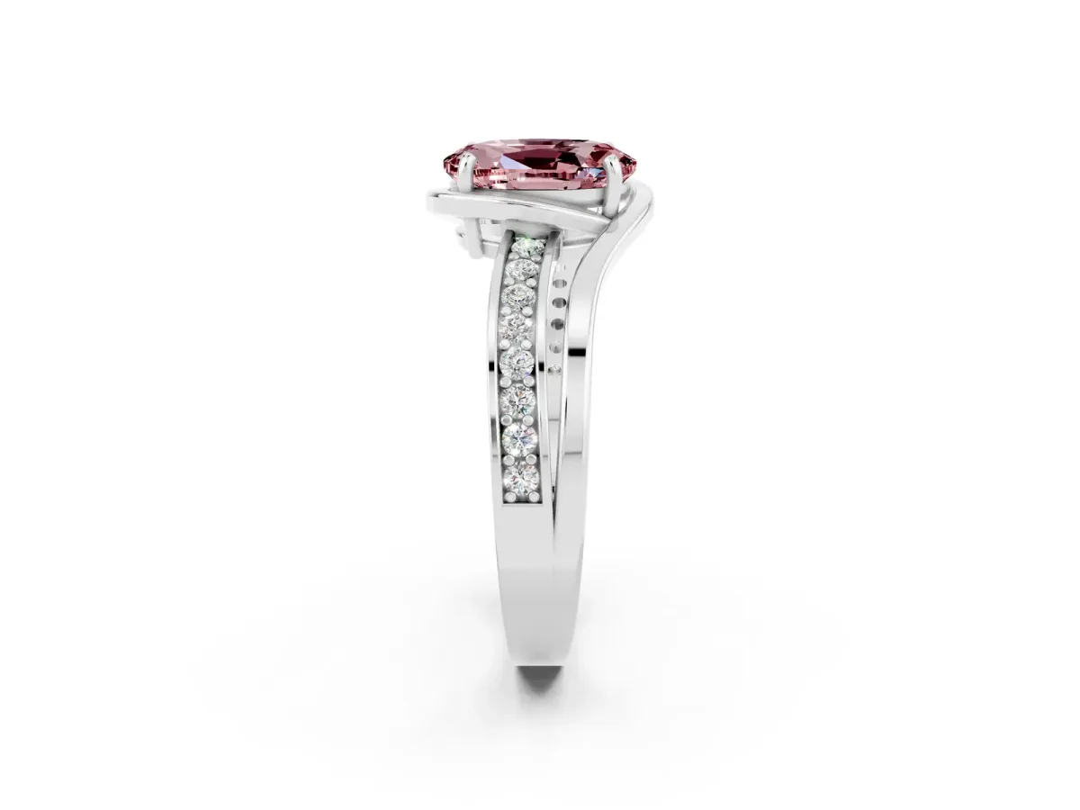 Oval Cut Morganite Solitaire Ring with Split Shank and Prong Setting White gold