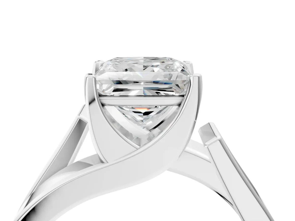 Modern Tension Set Princess Cut Diamond Solitaire Wide Band Ring Platinum