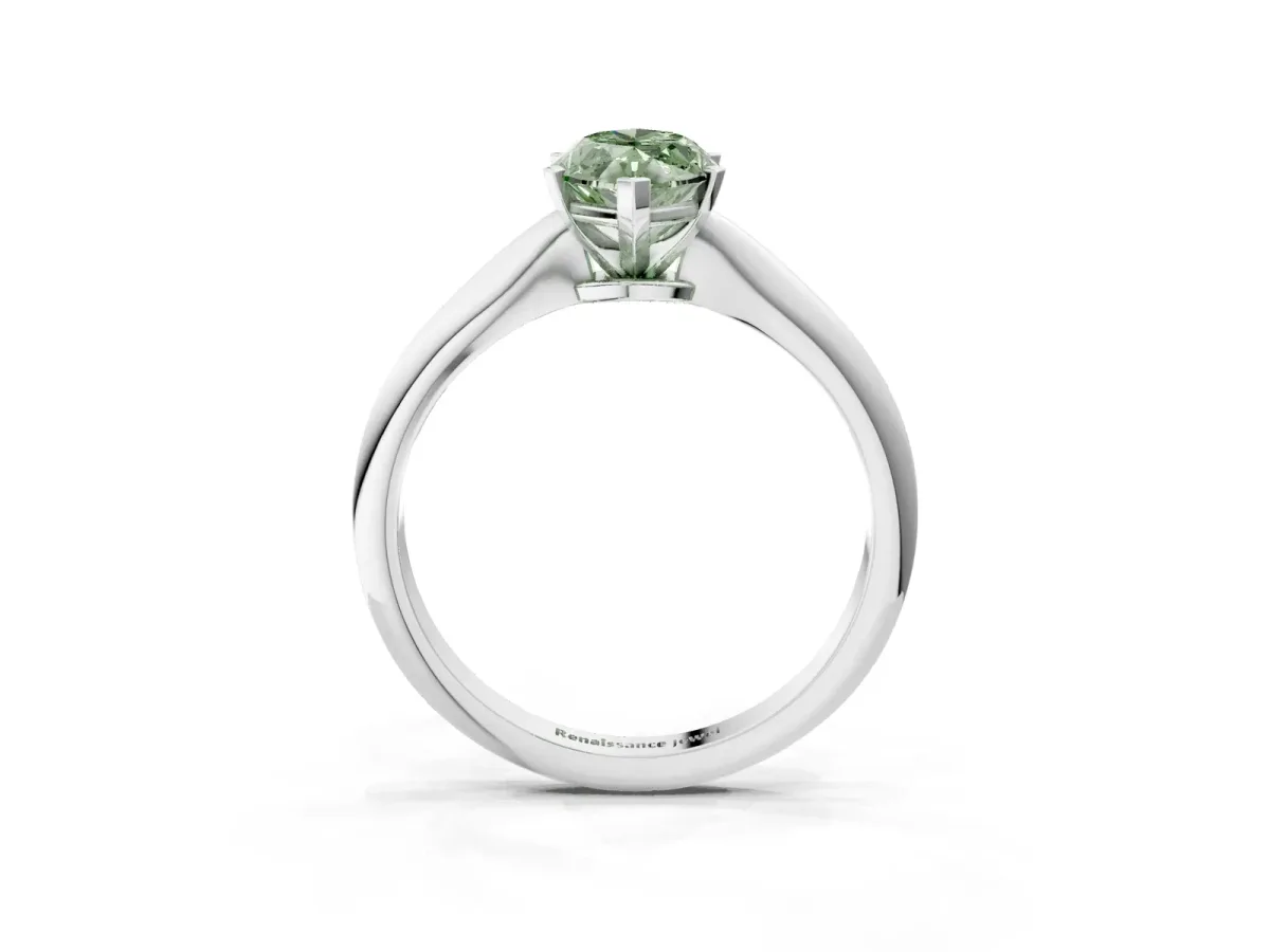 Fancy Green Marquise Cut Diamond Solitaire Engagement Ring with Classic Band and Four-Prong Setting White gold